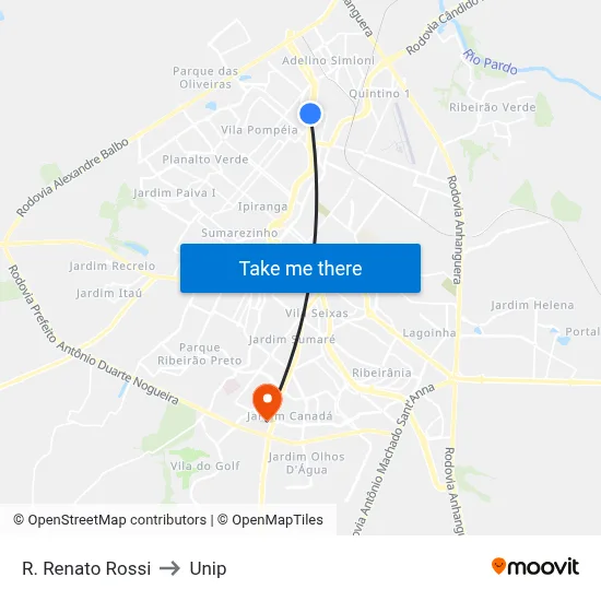 R. Renato Rossi to Unip map