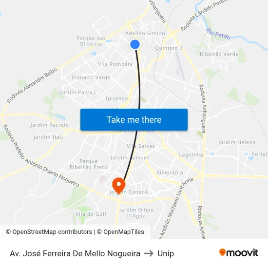 Av. José Ferreira De Mello Nogueira to Unip map