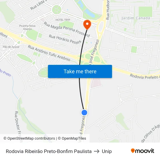 Rodovia Ribeirão Preto-Bonfim Paulista to Unip map