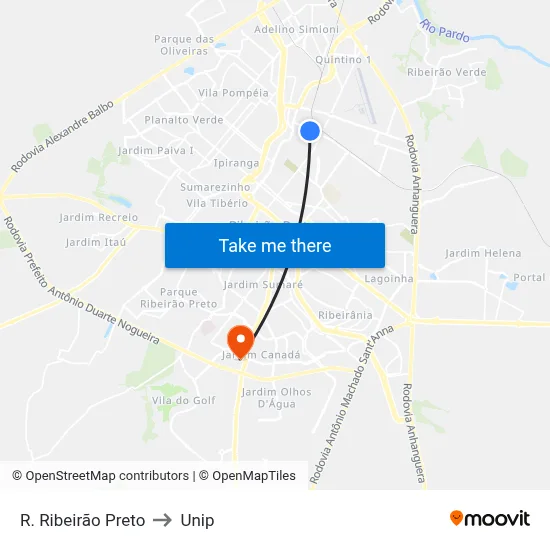 R. Ribeirão Preto to Unip map