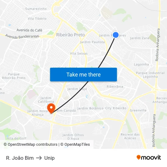 R. João Bim to Unip map