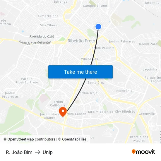 R. João Bim to Unip map