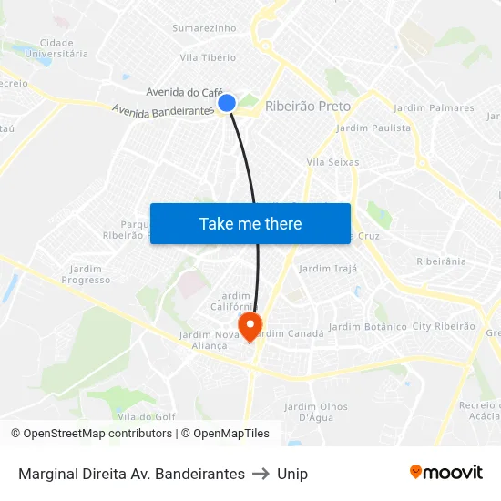 Marginal Direita Av. Bandeirantes to Unip map