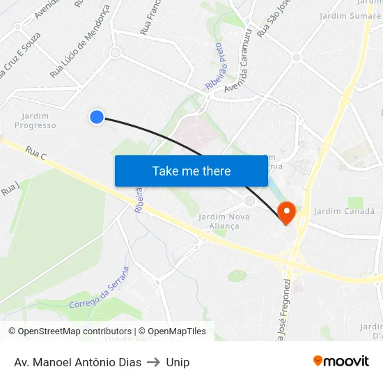 Av. Manoel Antônio Dias to Unip map