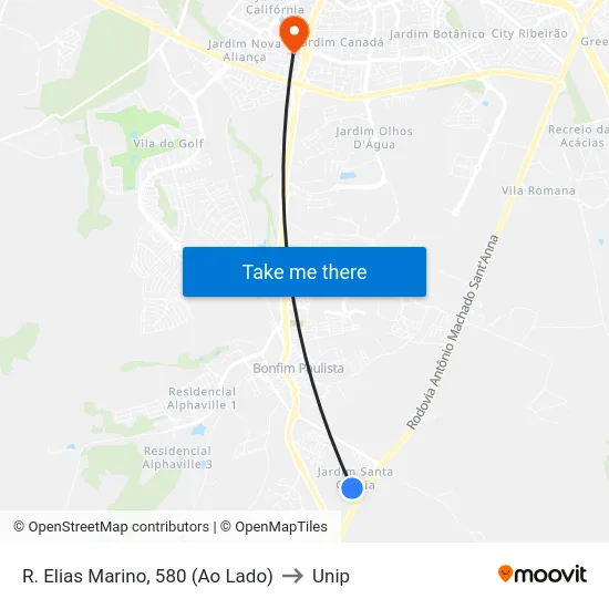 R. Elias Marino, 580 (Ao Lado) to Unip map