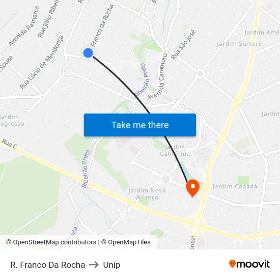 R. Franco Da Rocha to Unip map