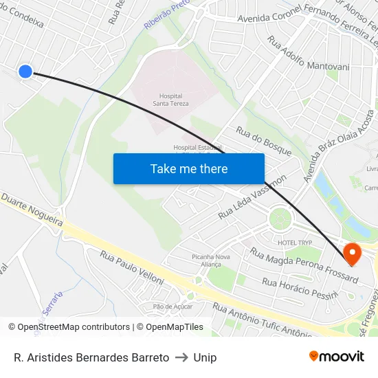 R. Aristides Bernardes Barreto to Unip map