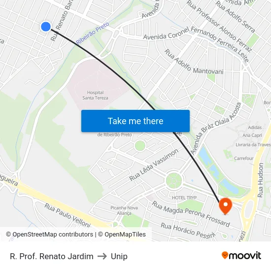 R. Prof. Renato Jardim to Unip map