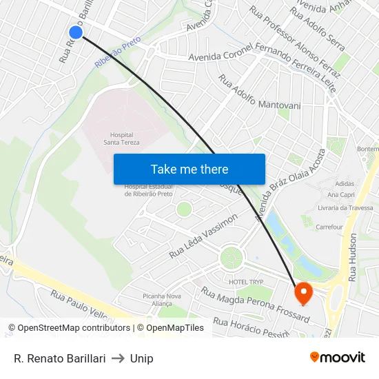 R. Renato Barillari to Unip map