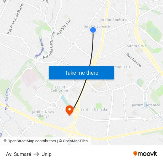 Av. Sumaré to Unip map