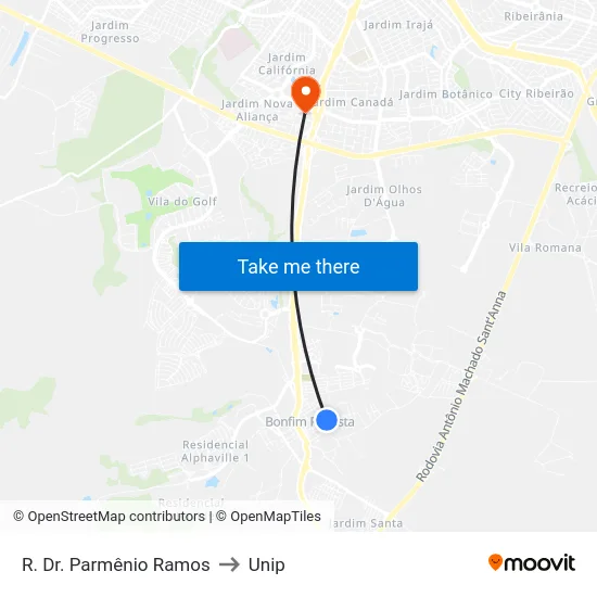 R. Dr. Parmênio Ramos to Unip map