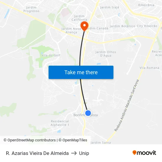 R. Azarias Vieira De Almeida to Unip map