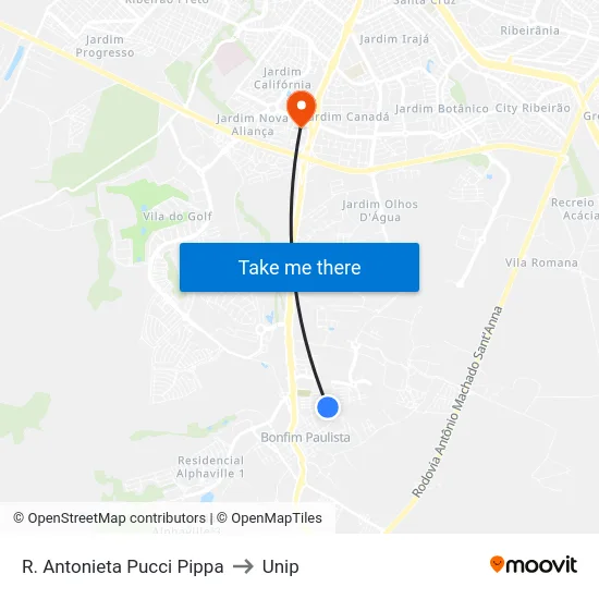 R. Antonieta Pucci Pippa to Unip map