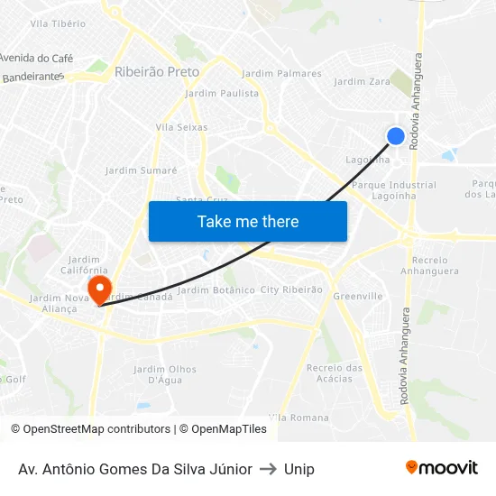 Av. Antônio Gomes Da Silva Júnior to Unip map
