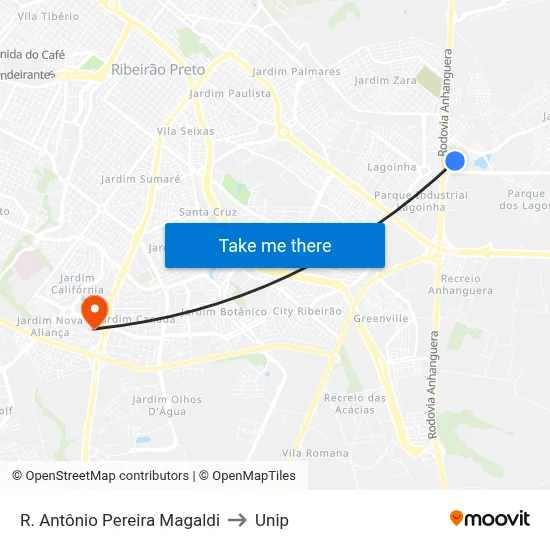 R. Antônio Pereira Magaldi to Unip map