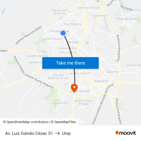 Av. Luiz Galvão Cézar, 51 to Unip map