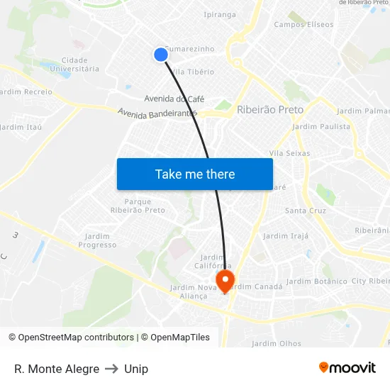 R. Monte Alegre to Unip map