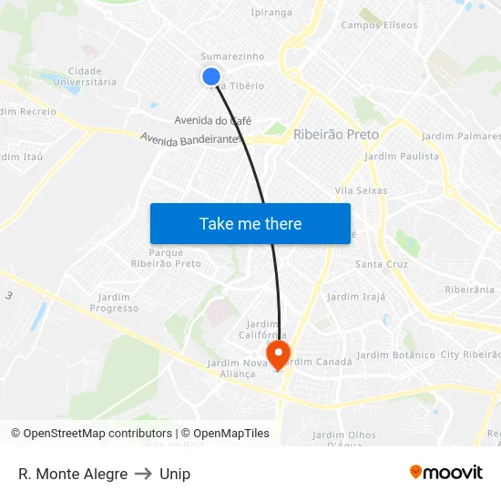 R. Monte Alegre to Unip map