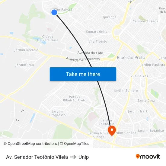 Av. Senador Teotônio Vilela to Unip map