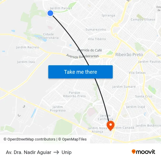 Av. Dra. Nadir Aguiar to Unip map