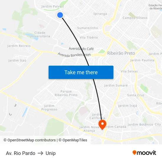 Av. Rio Pardo to Unip map