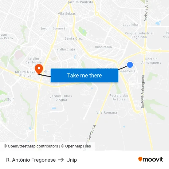 R. Antônio Fregonese to Unip map