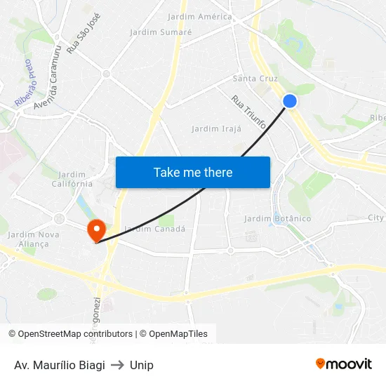 Av. Maurílio Biagi to Unip map
