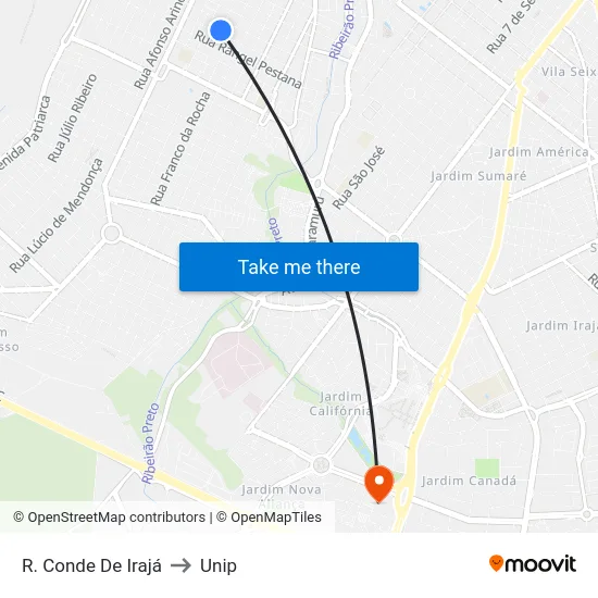 R. Conde De Irajá to Unip map