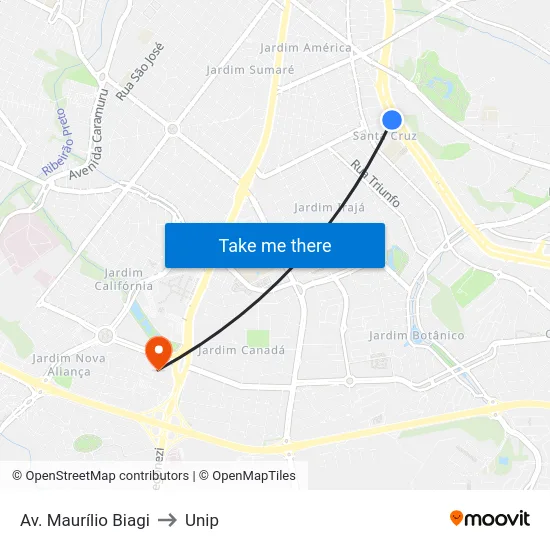 Av. Maurílio Biagi to Unip map