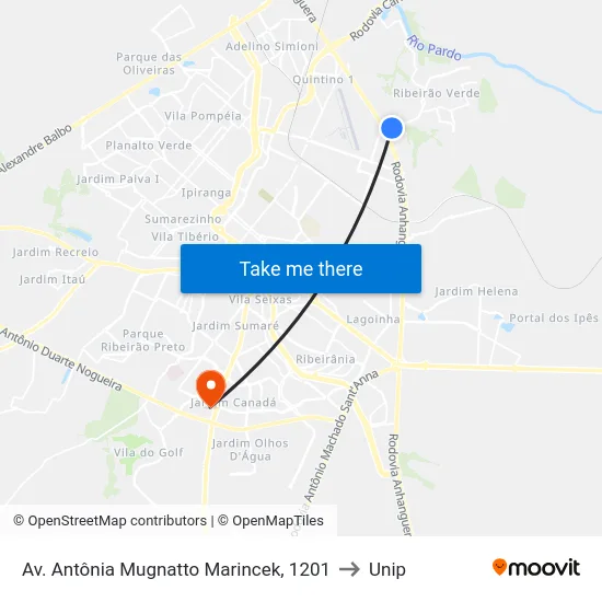 Av. Antônia Mugnatto Marincek, 1201 to Unip map