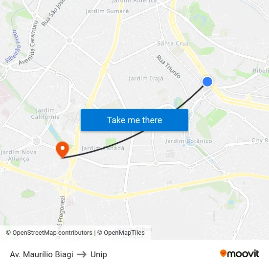Av. Maurílio Biagi to Unip map