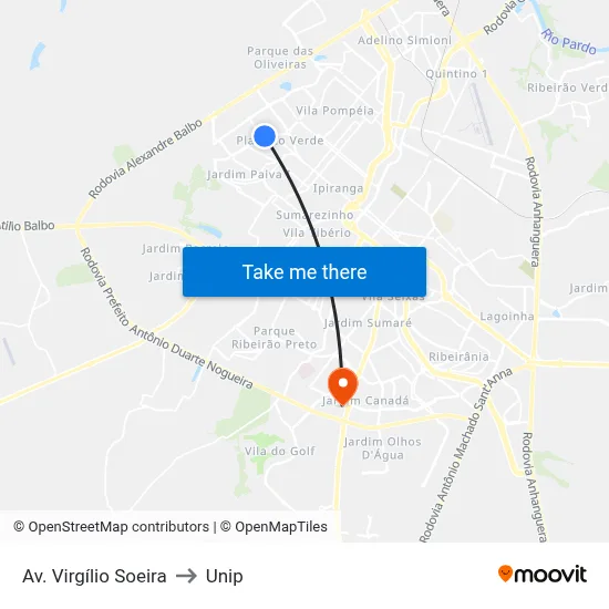 Av. Virgílio Soeira to Unip map