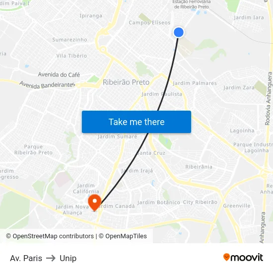 Av. Paris to Unip map