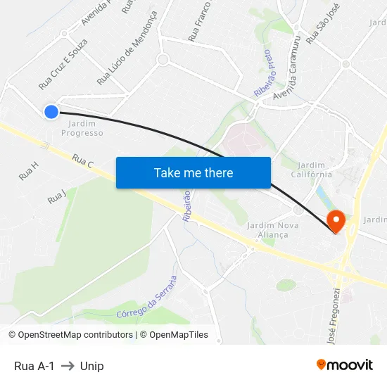 Rua A-1 to Unip map