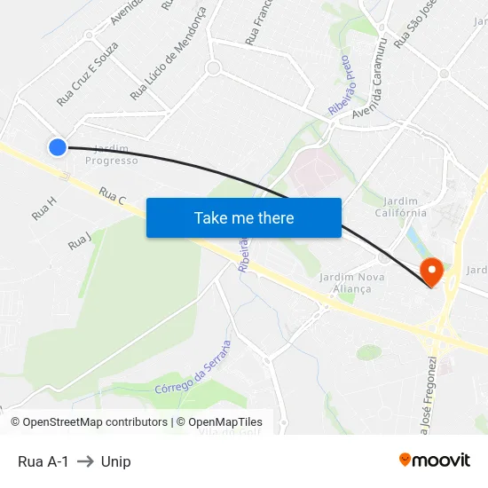Rua A-1 to Unip map
