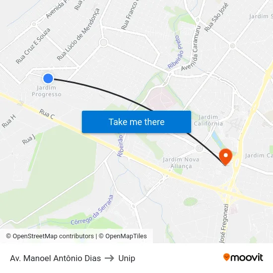 Av. Manoel Antônio Dias to Unip map