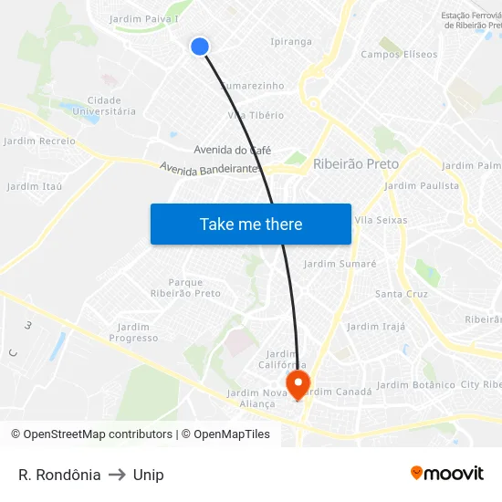 R. Rondônia to Unip map