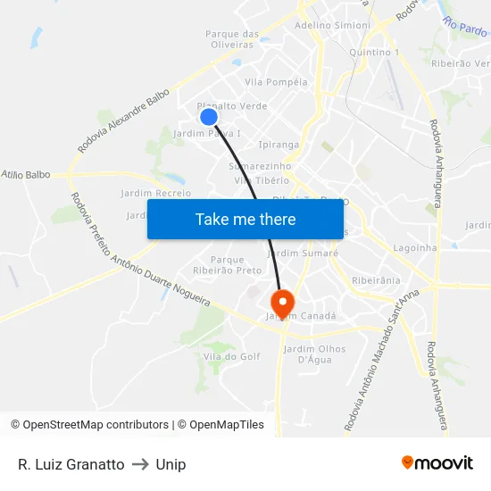 R. Luiz Granatto to Unip map