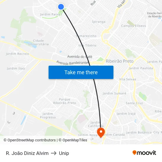 R. João Diniz Alvim to Unip map