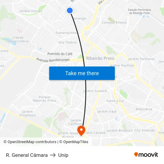 R.  General Câmara to Unip map