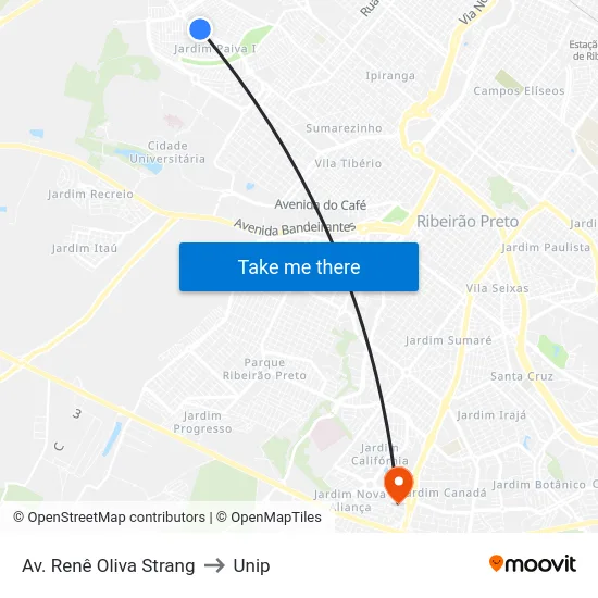 Av. Renê Oliva Strang to Unip map