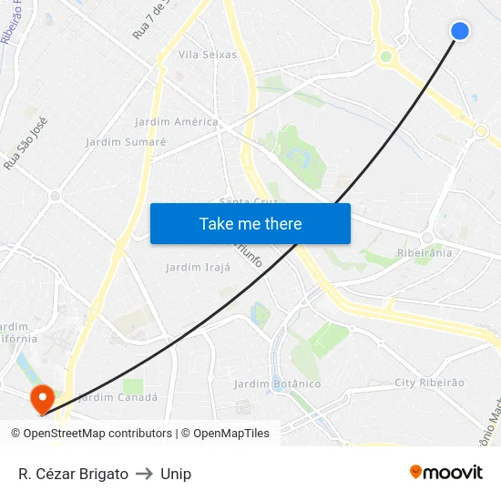 R. Cézar Brigato to Unip map