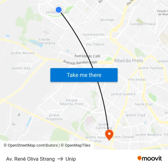 Av. Renê Oliva Strang to Unip map