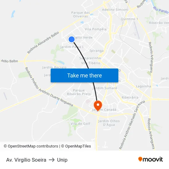 Av. Virgílio Soeira to Unip map
