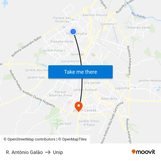 R. Antônio Galão to Unip map