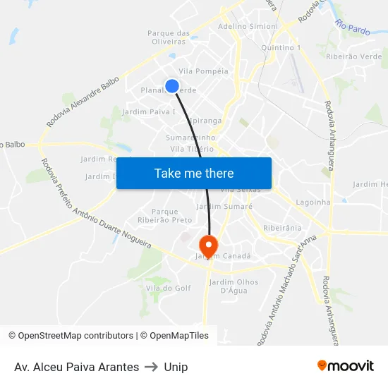 Av. Alceu Paiva Arantes to Unip map