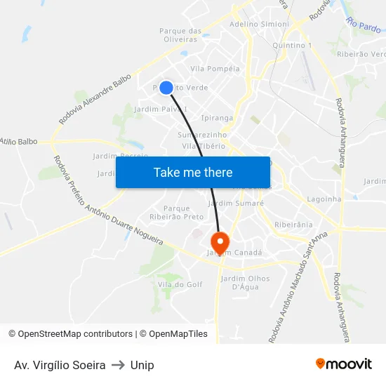 Av. Virgílio Soeira to Unip map