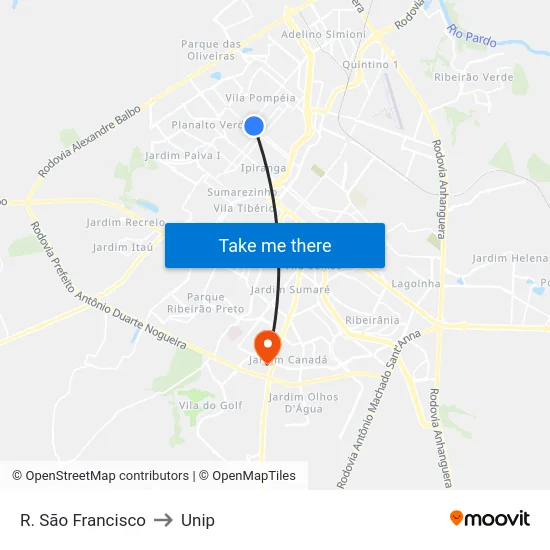 R. São Francisco to Unip map