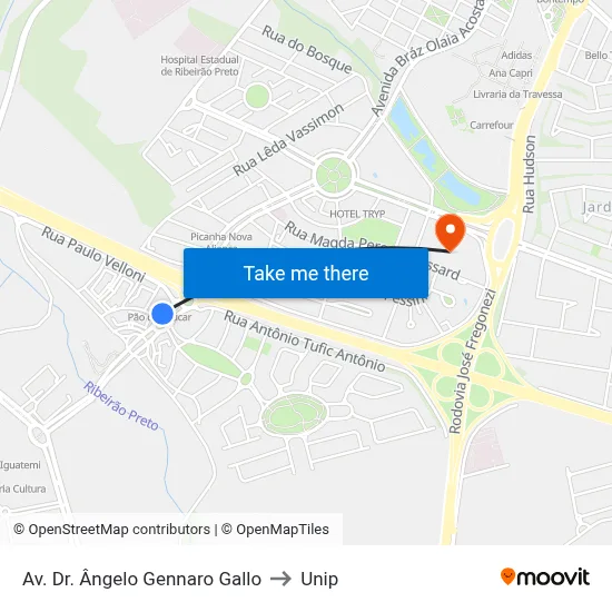 Av. Dr. Ângelo Gennaro Gallo to Unip map