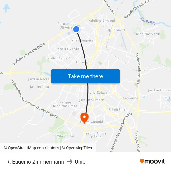 R. Eugênio Zimmermann to Unip map